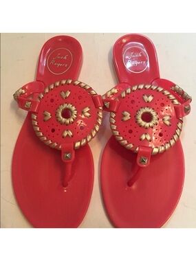JACK ROGERS SANDALS SHOES THONGS FLIP FLOPS GEORGICA JELLY PINK GOLD Size 7